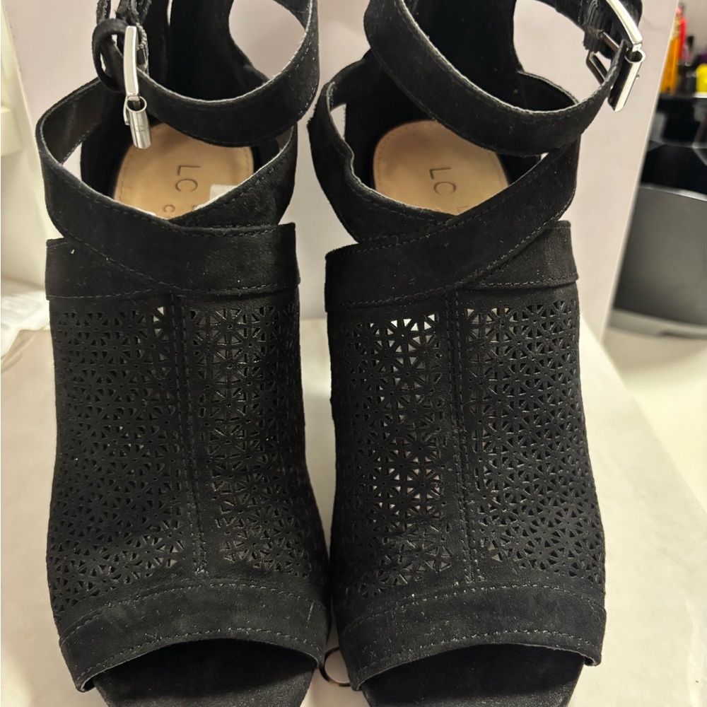 Black Peep-Toe Heels with Ankle Strap